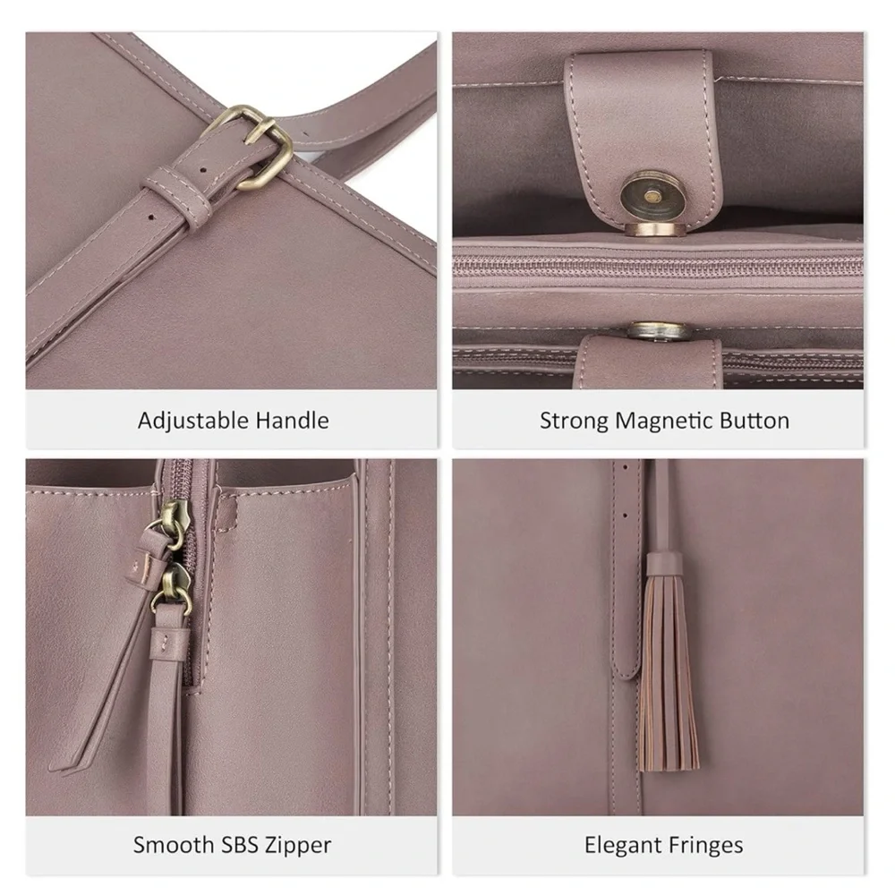 Ecosusi Tan Vegan Faux Leather Laptop Tote Bag 15.6” Work Purse 16x12
